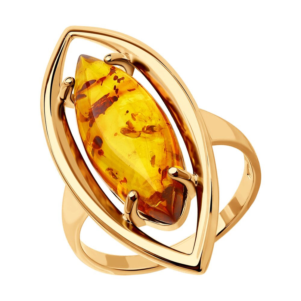 SOKOLOV кольцо из золочёного серебра с жёлтыми фианитами и янтарём (пресс.) 83010031
