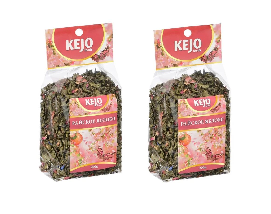 Чай зеленый KEJO foods листовой, с кусочками яблока, клубники, 200 г х 2 шт