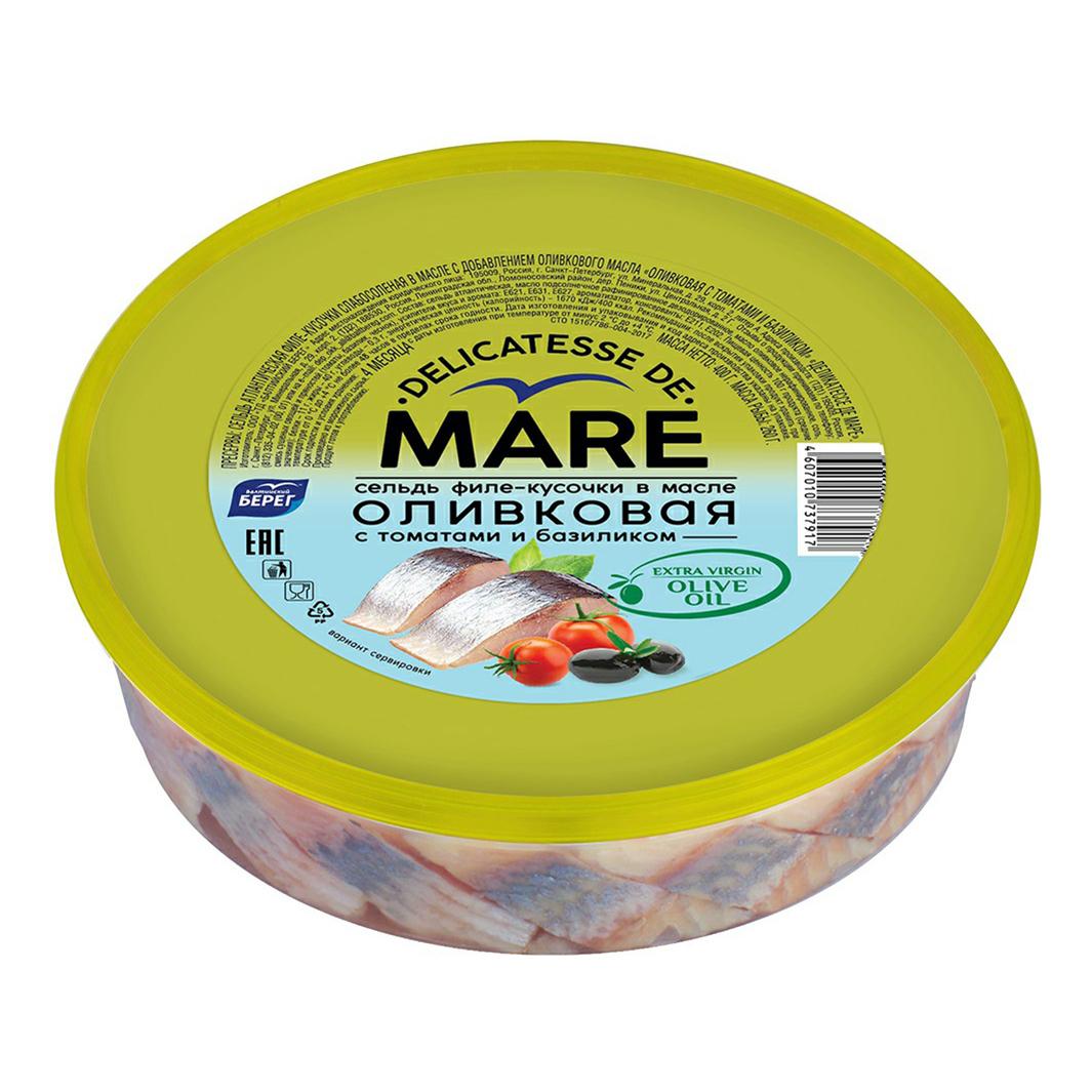 

Сельдь Mare филе в масле с томатами и базиликом 400 г