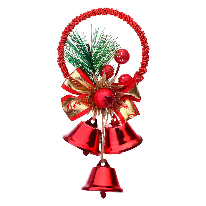 Новогоднее украшение Снеговичок S1626 Колокольчики с ягодами и веточкой 9х16 см