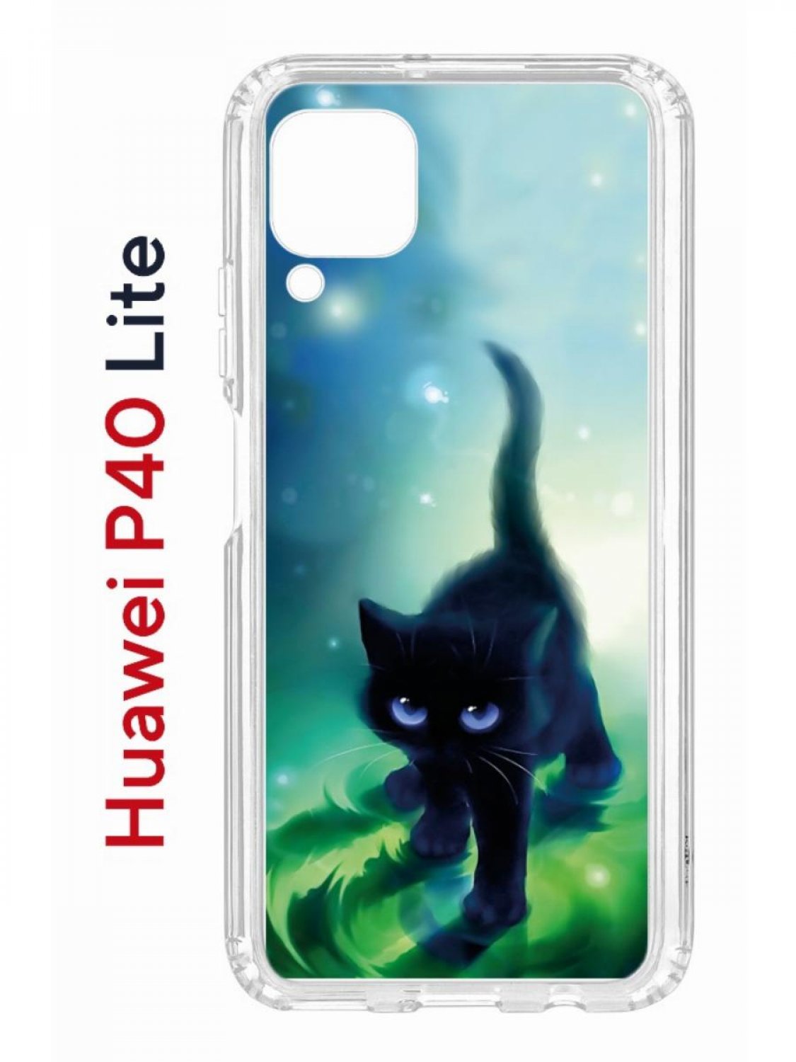Чехол на Huawei P40 Lite с принтом Kruche Print Черный кот, противоударный бампер