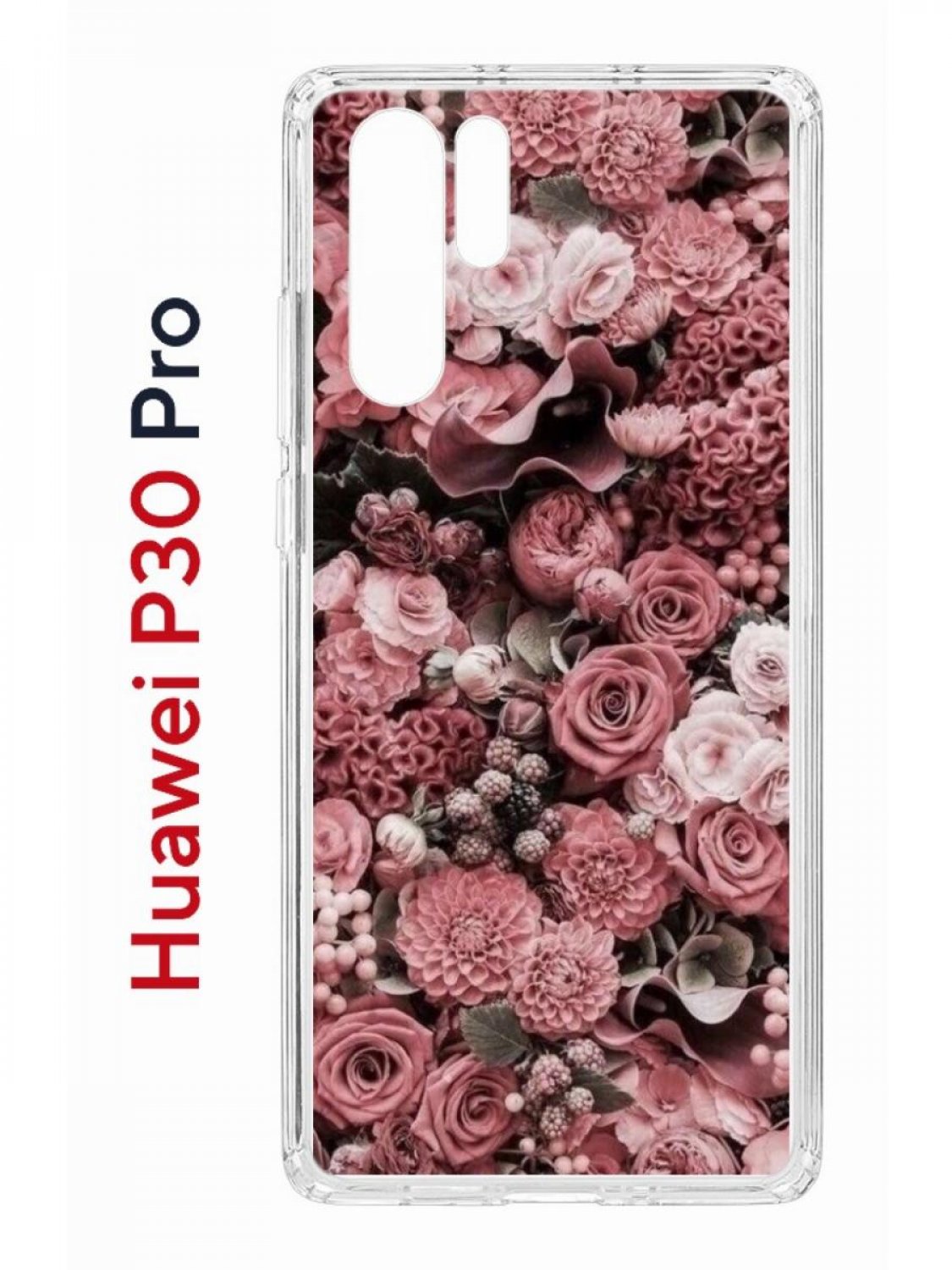 

Чехол на Huawei P30 Pro с принтом Kruche Print цветы, противоударный бампер, Прозрачный;розовый;коричневый;красный, Хуавей п30 Про