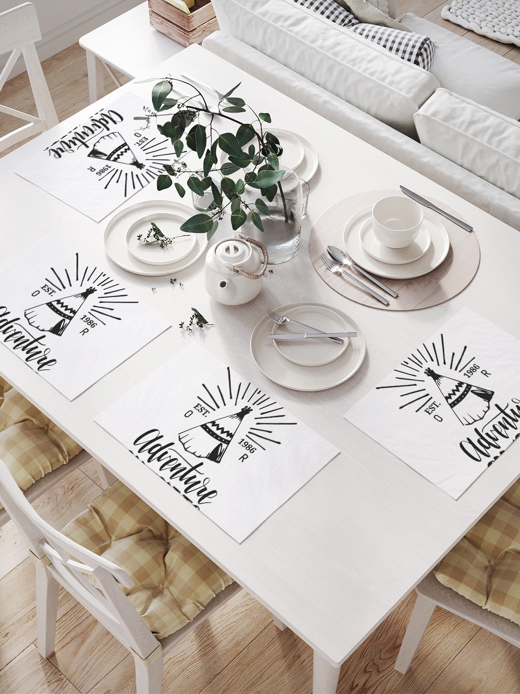 

Комплект салфеток JoyArty "Приключения в вигваме" для сервировки стола (32х46 см, 4 шт.), Черный, Приключения в вигваме