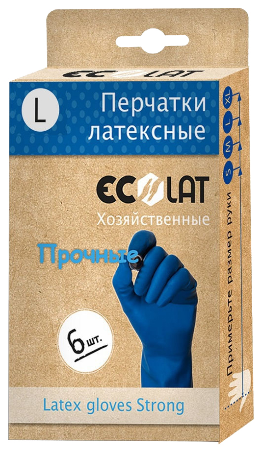 Перчатки EcoLat Хозяйственные латексные синие р. L 6шт