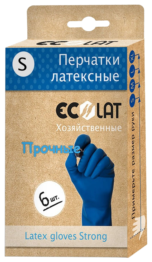 

Перчатки EcoLat Хозяйственные латексные синие р. S 6шт, Синий