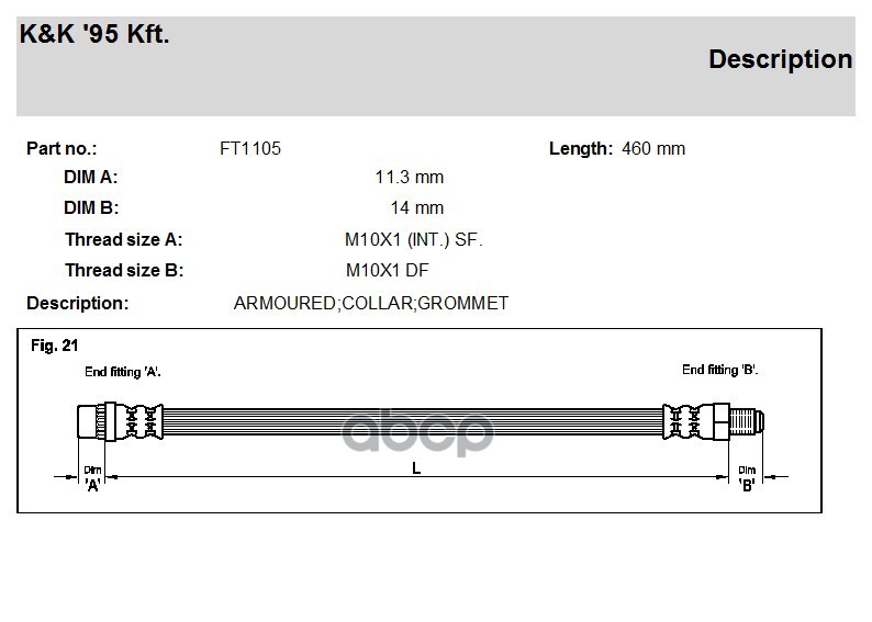 

Шланг Тормозной Передн KK FT1105