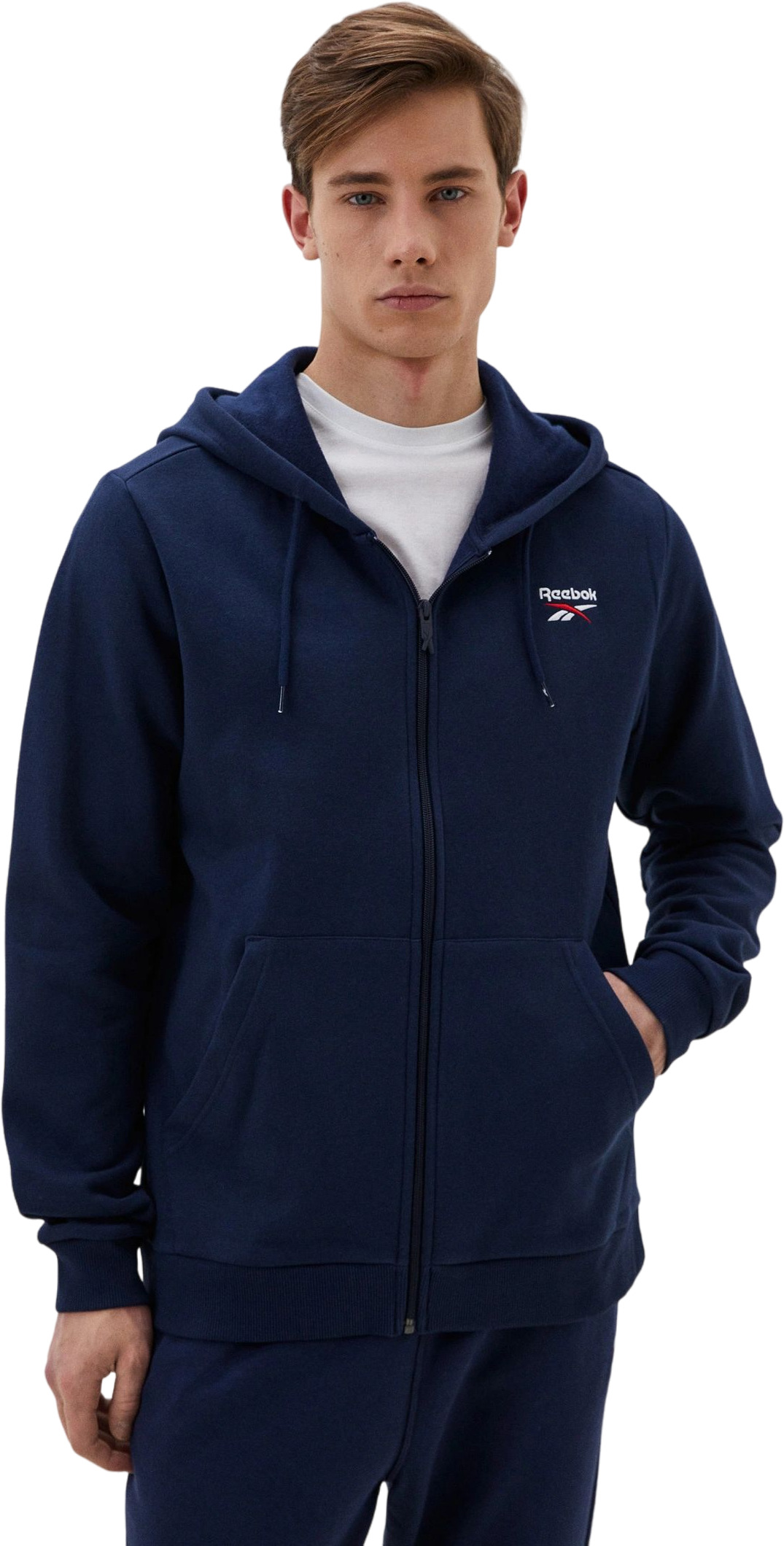 

Толстовка мужская Reebok Identity Small Logo Fleece FZ Hoodie синяя 2XL, Синий, Identity Small Logo Fleece FZ Hoodie