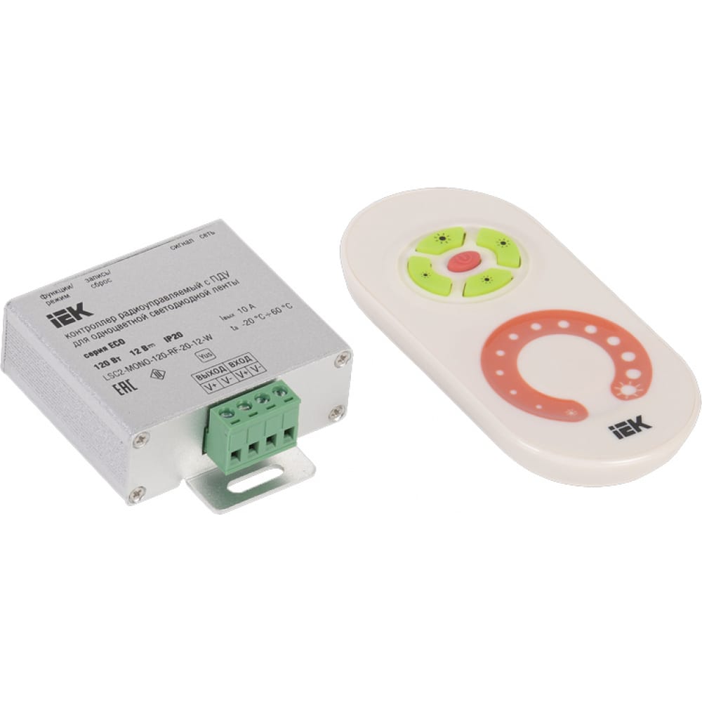 

IEK Контроллер с ПДУ радио MONO 1 канал 12В 10А 120Вт белый LSC1-MONO-120-RF-20-12-W