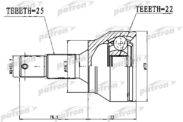 

ШРУС наружный 25x58,5x22 CITROEN C3 PICASSO 1,4 1,6 VTI 09- PATRON PCV1765