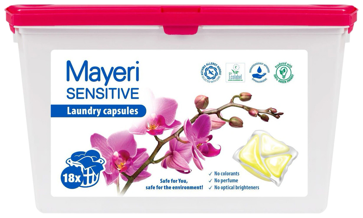 фото Капсулы для стирки mayeri sensitive эко 18шт