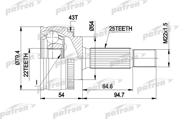 

ШРУС наружн к-кт 25x54x22 ABS:43T MITSUBISHI: SPACE STAR 98- PATRON PCV4306