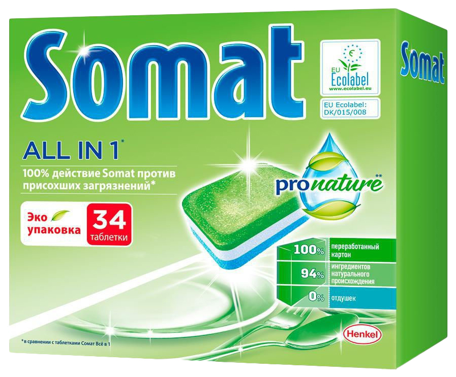 фото Таблетки для посудомоечных машин somat pro nature 34шт