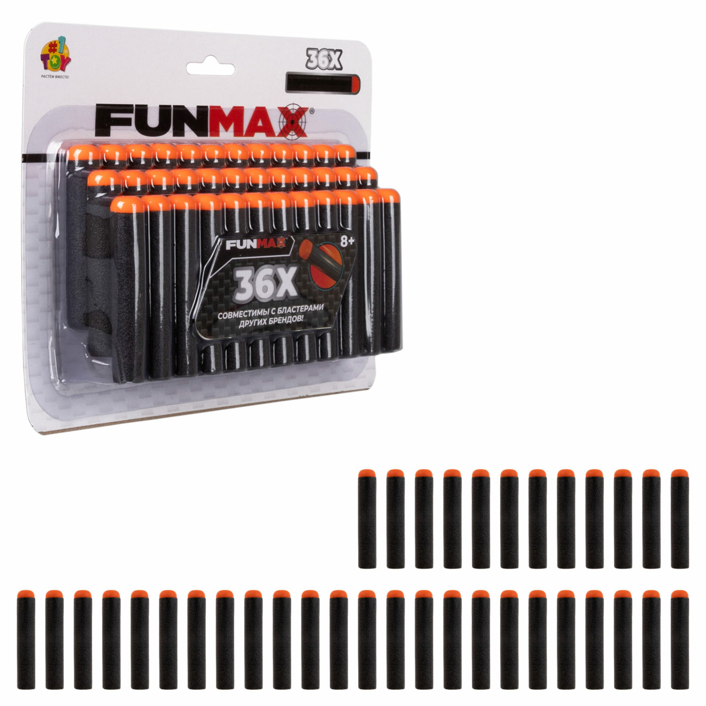 Патроны для бластера Funmax 1TOY игрушечные мягкие пули набор 36 EVA снарядов 559₽