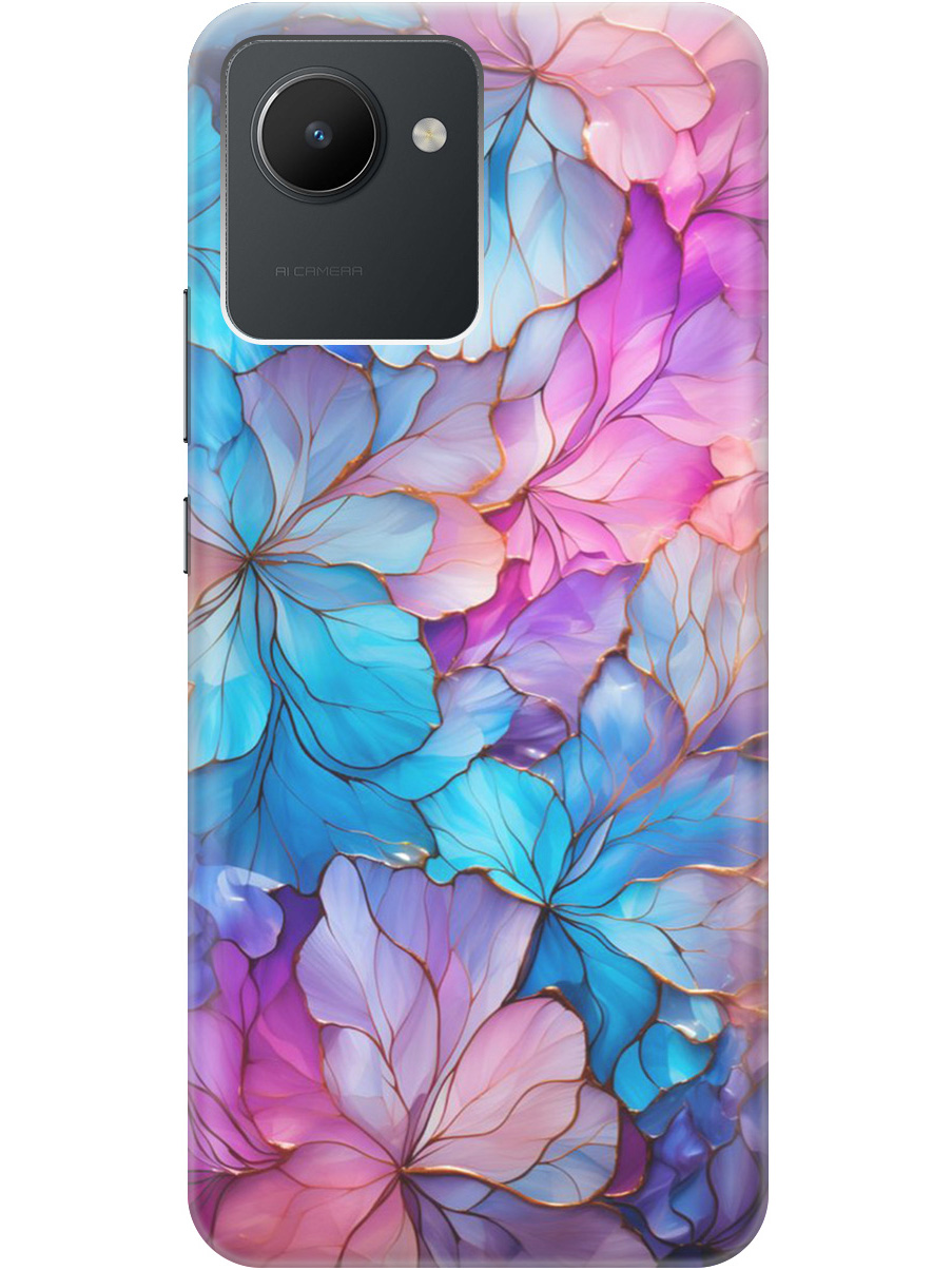 

Силиконовый чехол на realme C30 с рисунком "Цветочный витраж", Голубой;розовый, 20000382