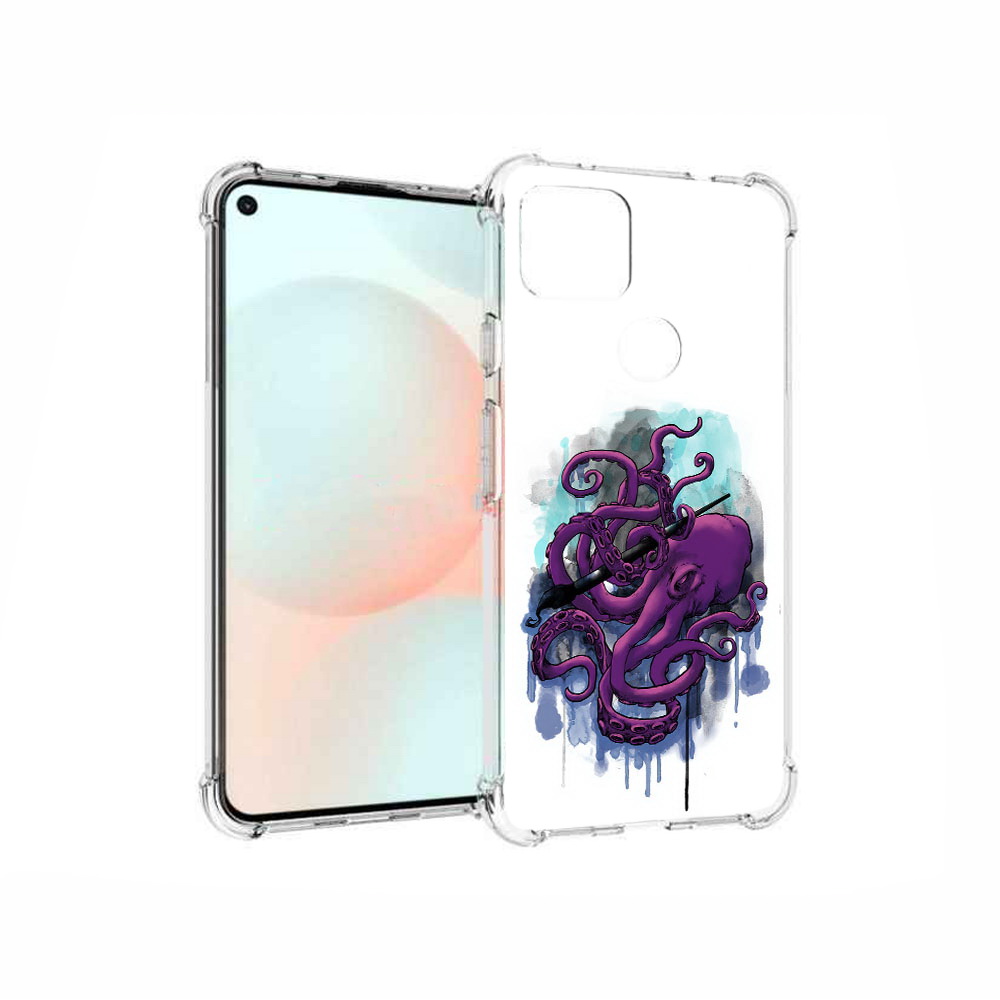 

Чехол MyPads Tocco для Google Pixel 5A фиолетовый осьминог, Прозрачный, Tocco