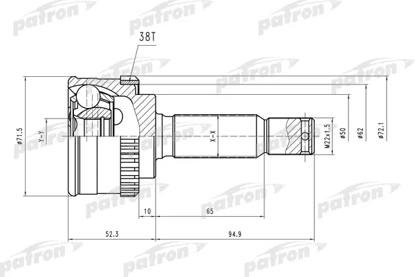 

ШРУС наружн к-кт 25x50x19 ABS:38T HYUNDAI: Atos 98- PATRON PCV1406