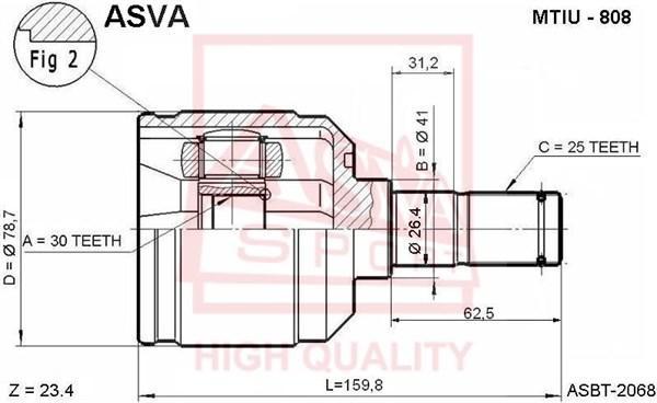 

Шрус Внутр.30x41x25 Mitsubishi Lancer Cs3a/Cs5ar/Cs6a/Cs9a 2001- ASVA арт. MTIU-808