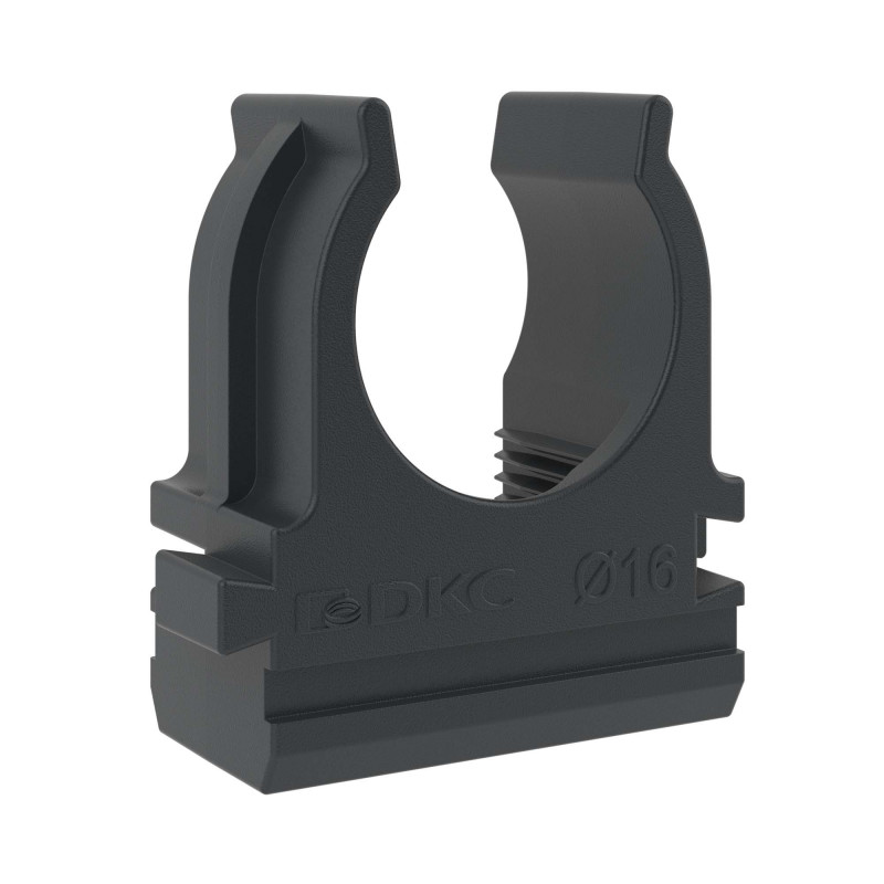 фото Dkc / дкс 51016n держатель с защелкой, для крепления труб, ф16мм, пластик, цвет черный