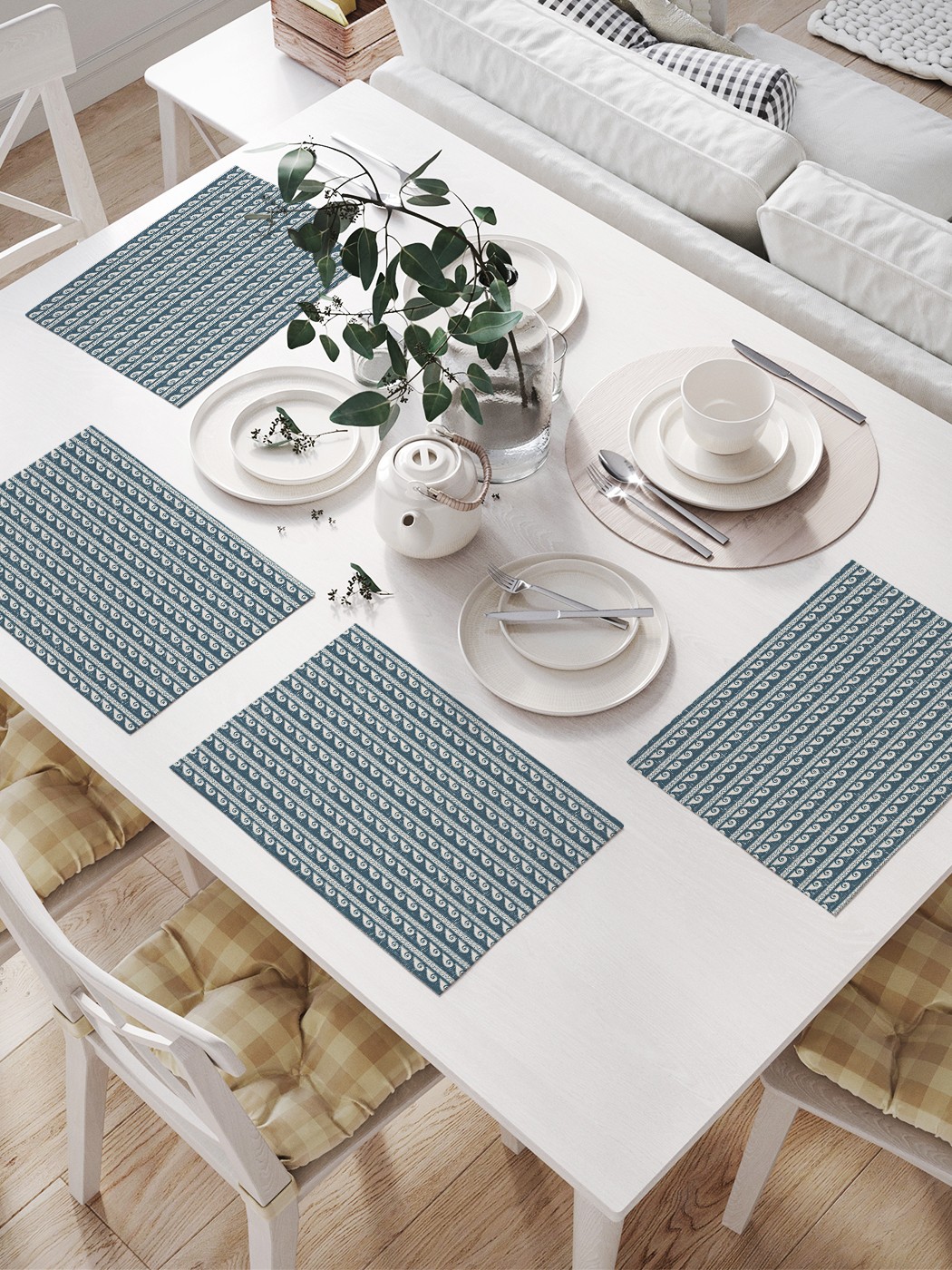 

Комплект салфеток JoyArty "Орнамент волн гранж" для сервировки стола (32х46 см, 4 шт.), Синий, Орнамент волн гранж