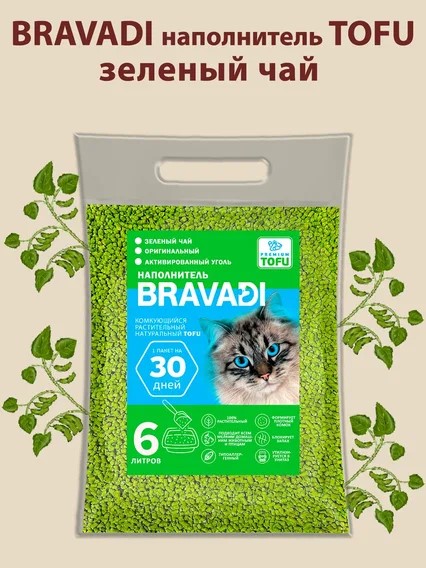 

Наполнитель BRAVADI Тофу комкующийся для кошек, птиц и грызунов, Наполнители для лотков и клеток
