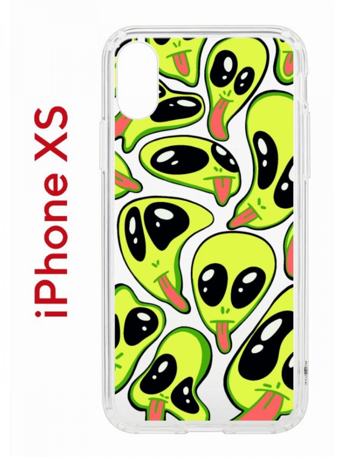 

Чехол на iPhone X, Xs с принтом Kruche Print Инопланетянин, бампер с защитой камеры, Прозрачный;зеленый;черный;розовый, Айфон Икс, ИксС
