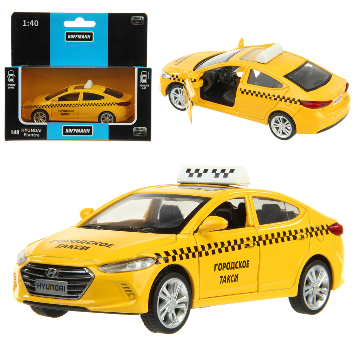 Машина металлическая Hoffmann 1:40 HYUNDAI ELANTRA Taxi желтая инерция