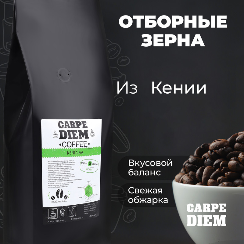 Кофе в зернах Carpe Diem Кения АА, 100% Арабика, средней обжарки, 250 г