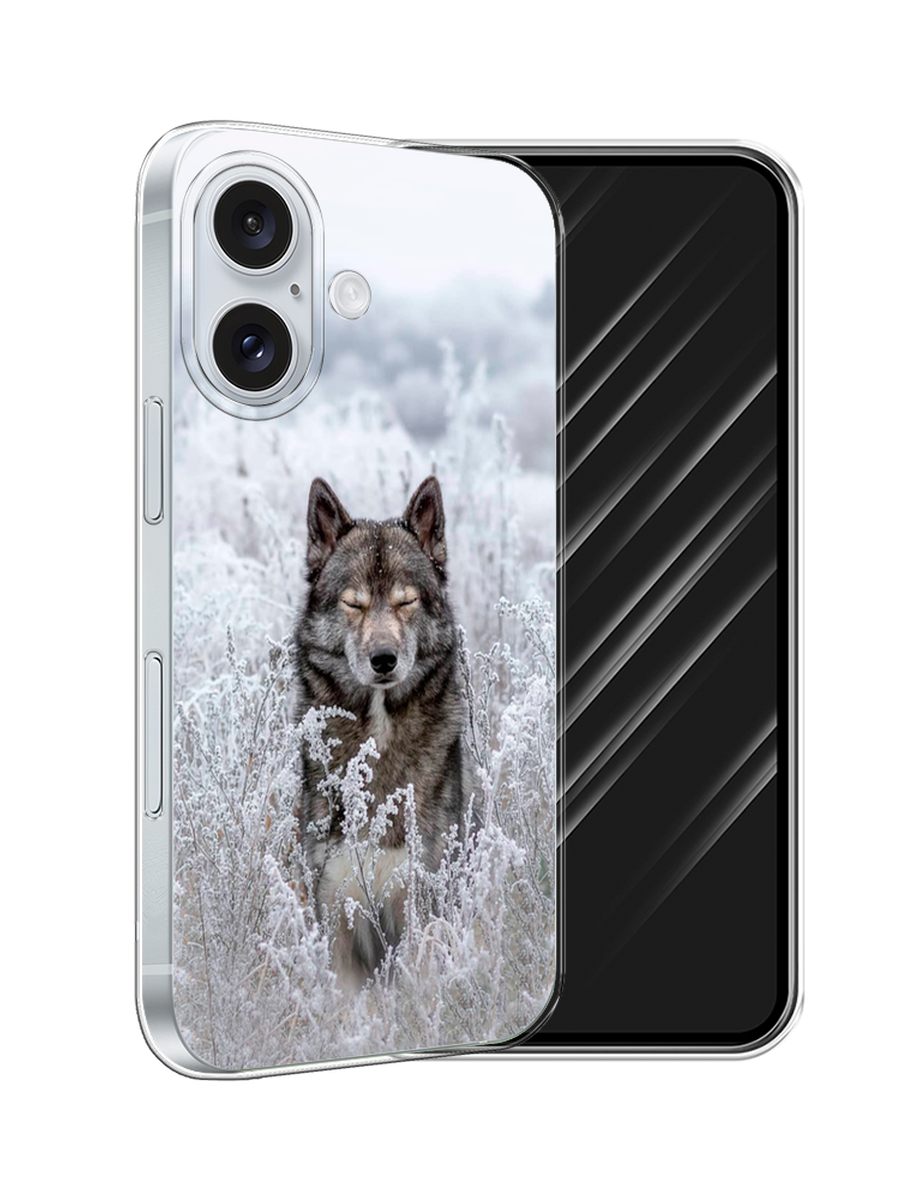 

Чехол Awog на Apple iPhone 16 "Волк в поле", Белый;черный, 16050-1