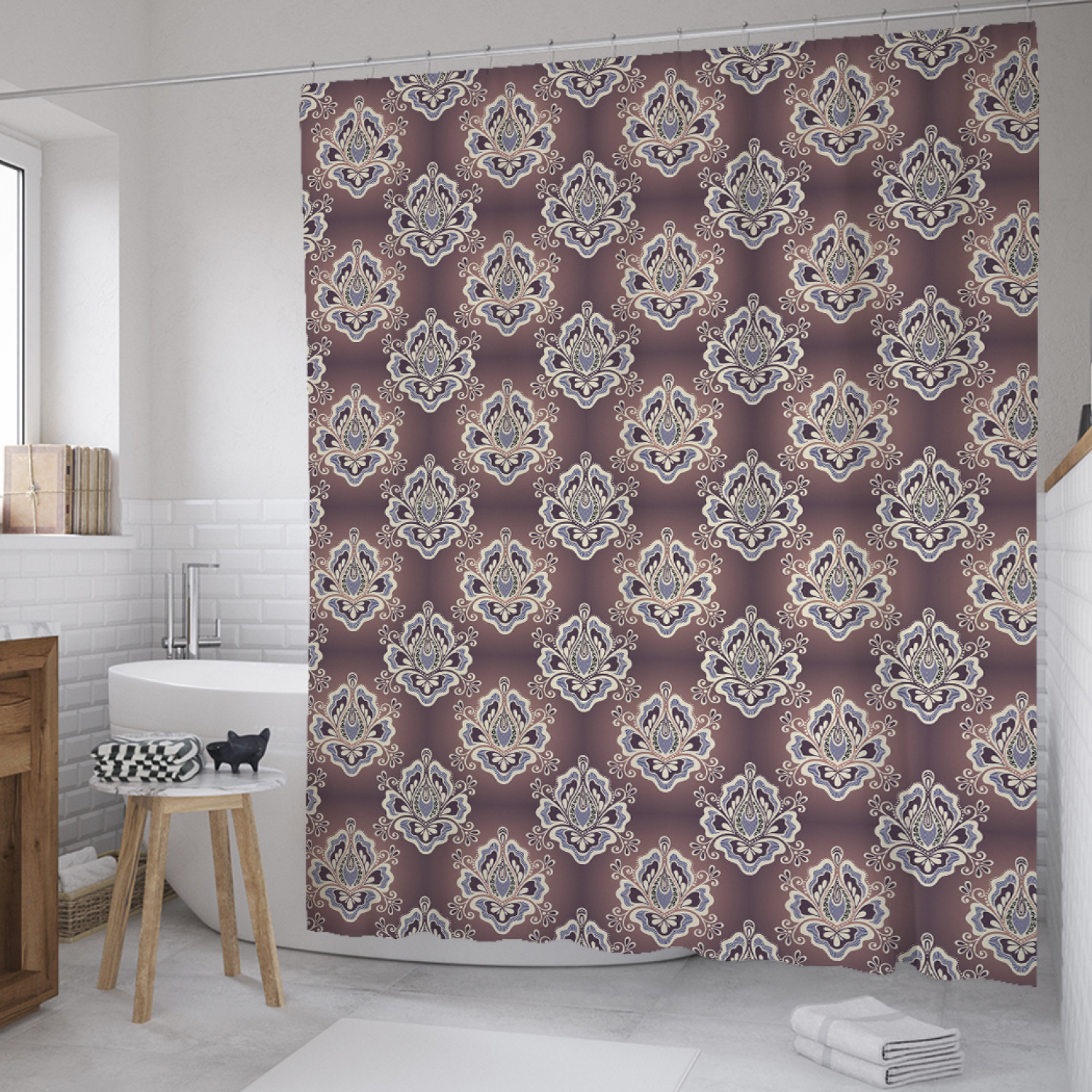 

Штора для ванной JoyArty "Восточные лилии" из сатена, 180х200 см с крючками, Бежевый, Восточные лилии