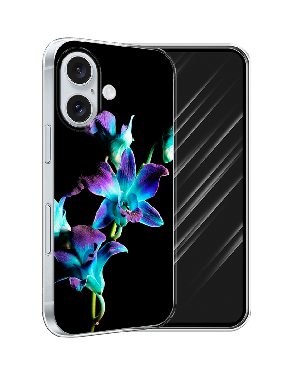 

Чехол Awog на Apple iPhone 16 "Синий цветок на черном", Черный;голубой;синий, 16050-1