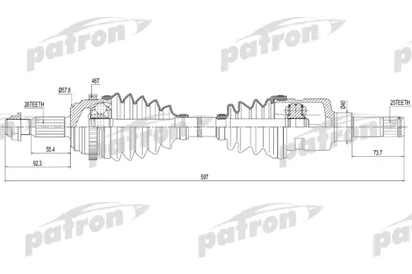 

Полуось лев CHRYSLER :PT Cruiser 1.6/2.0/2.4 00-04, Neon II 2.0 16V PATRON PDS9048