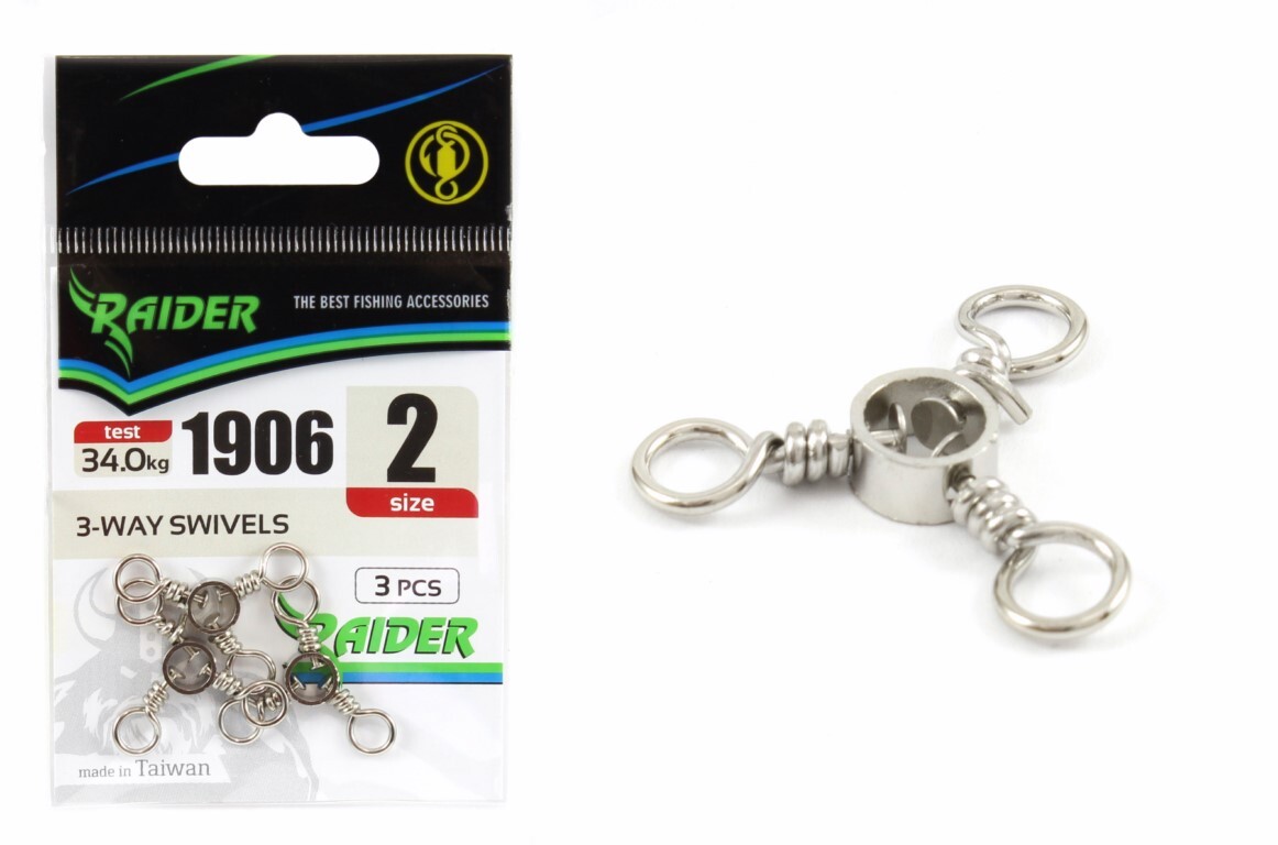 

Вертлюг тройной RAIDER 3-WAY SWIVELS (уп.3шт) №2 (test 34.0кг) рыболовный