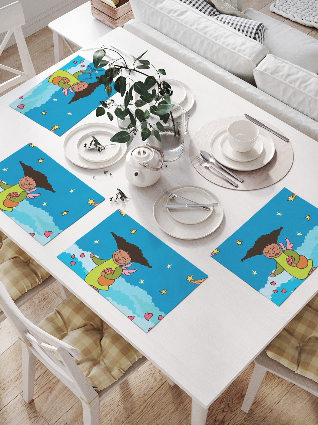 

Комплект салфеток JoyArty "Ангел с сердцами" для сервировки стола (32х46 см, 4 шт.), Голубой, Ангел с сердцами