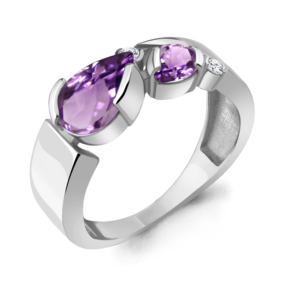 

Кольцо из серебра с аметистом\фианитом Aquamarine Aquamarine 6965904А_925_р р. 19, 6965904А_925_р