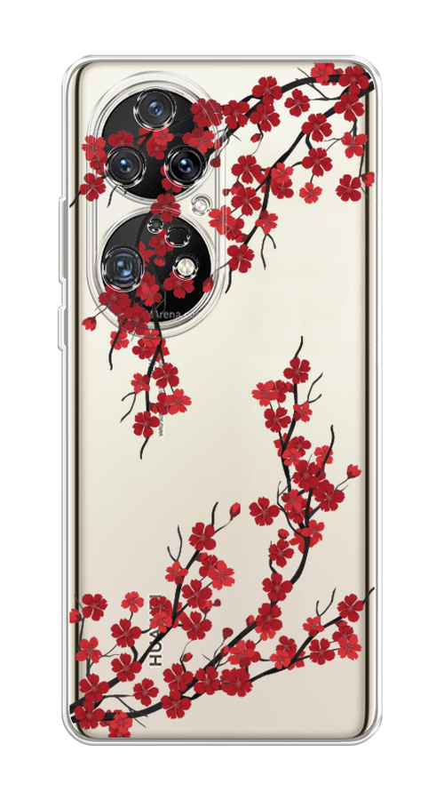 

Чехол на Huawei P50 Pro "Красная сакура", Красный;черный, 6105050-2