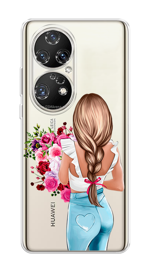 

Чехол на Huawei P50 Pro "Девушка с цветами", Коричневый;розовый;голубой, 6105050-6