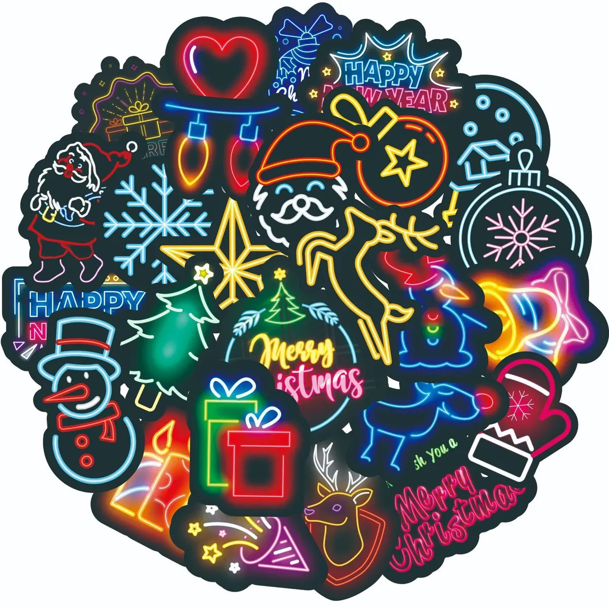 

Набор неоновых наклеек Sticker Bombing "Новый Год" 50 штук, неоновые