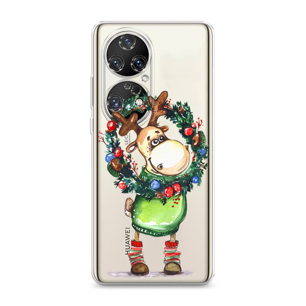 

Чехол на Huawei P50 Pro "Олень с новогодним венком", 6105050-4