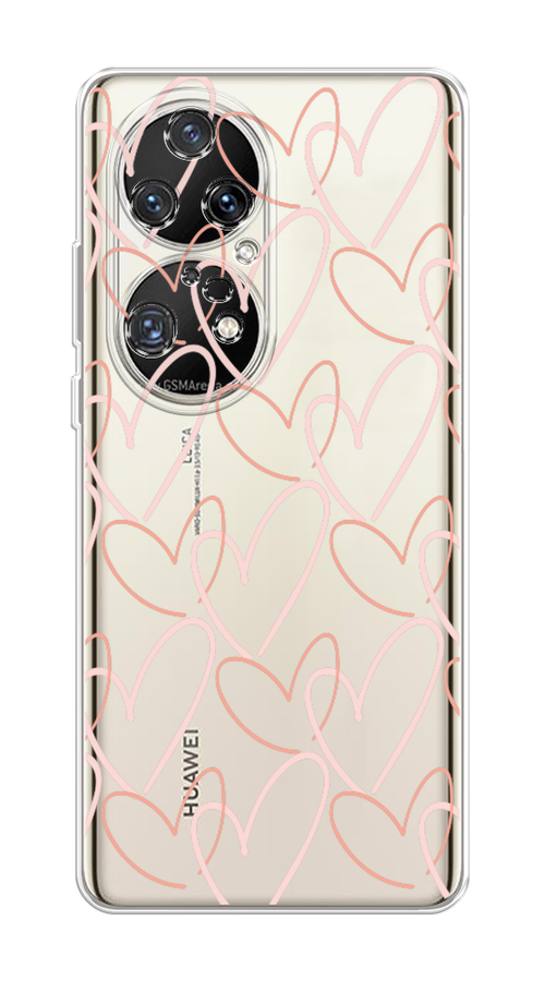 

Чехол на Huawei P50 Pro "Узор из сердечек", Розовый;бежевый, 6105050-6