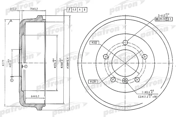 

Тормозной барабан PATRON PDR1096