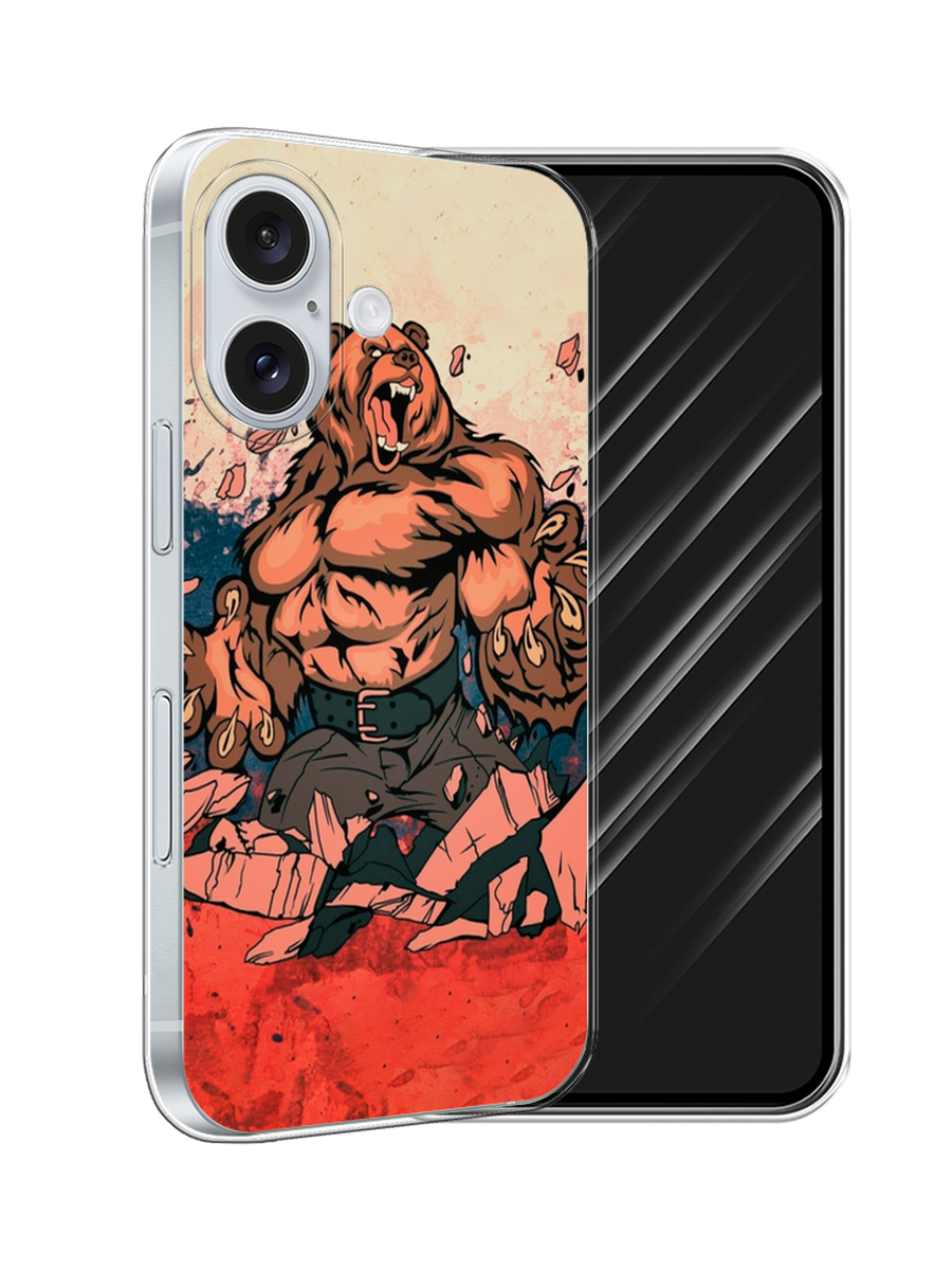 

Чехол Awog на Apple iPhone 16 "Медведь с флагом РФ", Коричневый;синий;красный, 16050-1