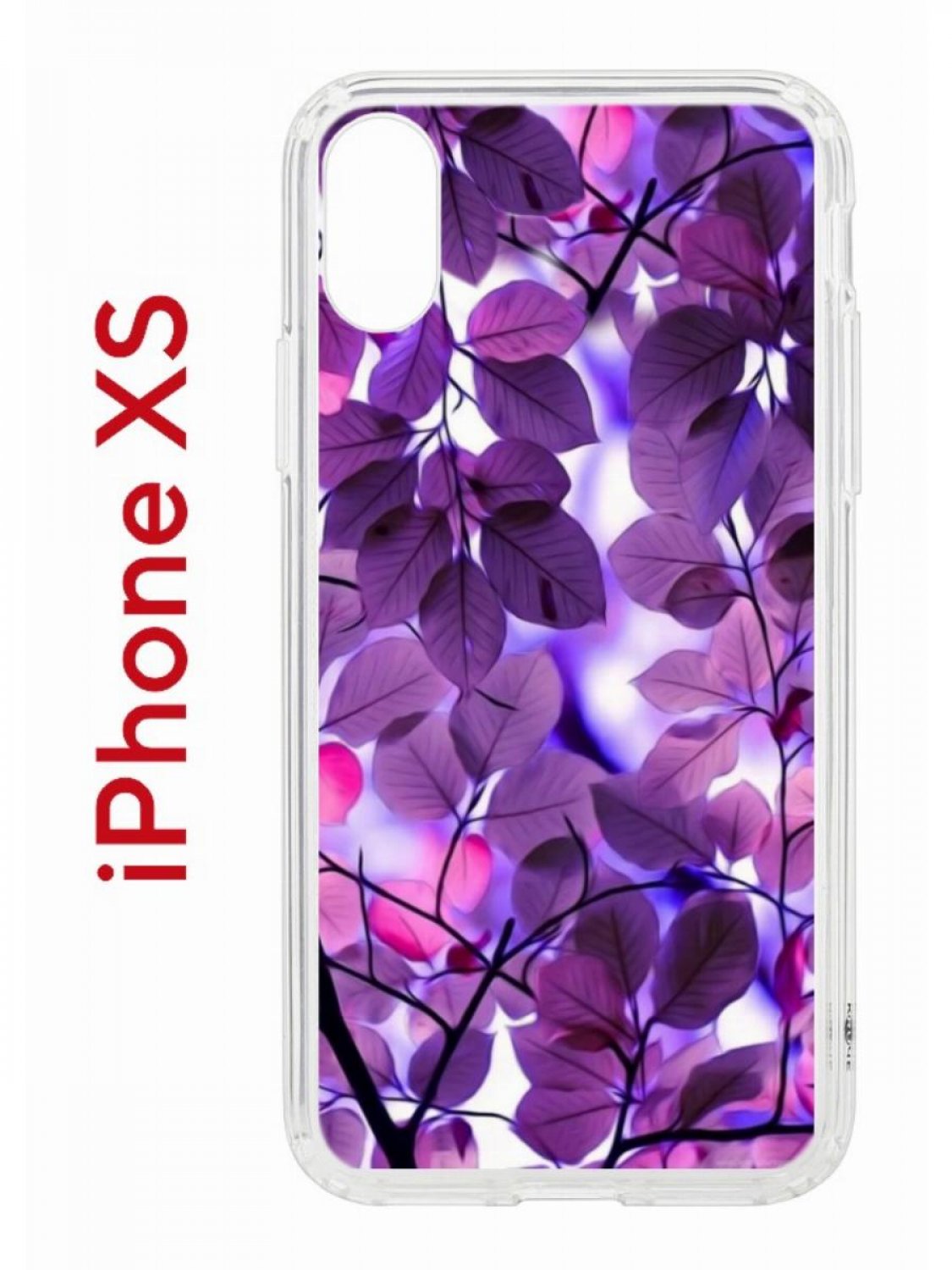 

Чехол на iPhone X, Xs с принтом Kruche Print Purple leaves, бампер с защитой камеры, Прозрачный;белый;розовый;фиолетовый, Айфон Икс, ИксС