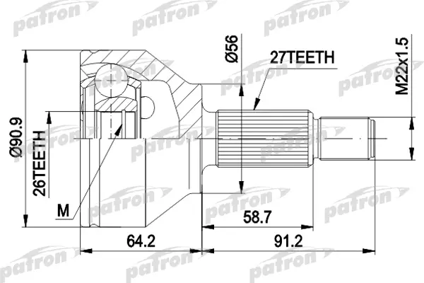 

ШРУС наруж.к-кт 27x56.5x26 NISSAN PRIMASTAR Van 2.0/dCi 100/dCi 80 02-, OPELVIVARO Combi 1