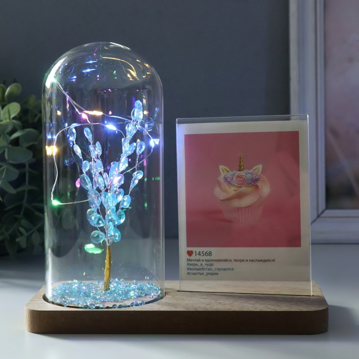 

Фоторамка дерево 9х13 см с подсветкой 'Голубое деревце' от батареек 2хLR1130 19х9х18,5 см, Бежевый;голубой