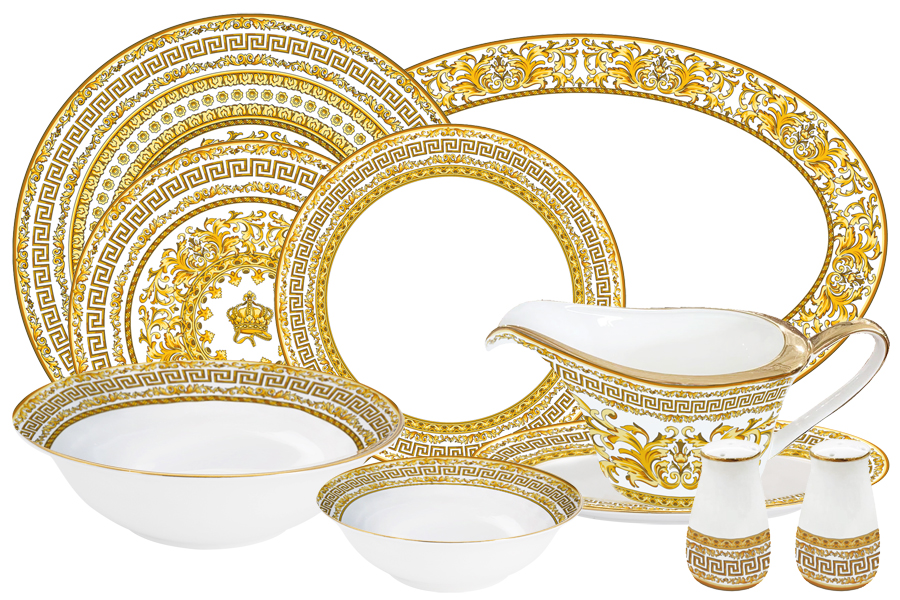 

Столовый сервиз Royal Crown Тиара 6 персон 27 предметов, Белый;золотистый;черный