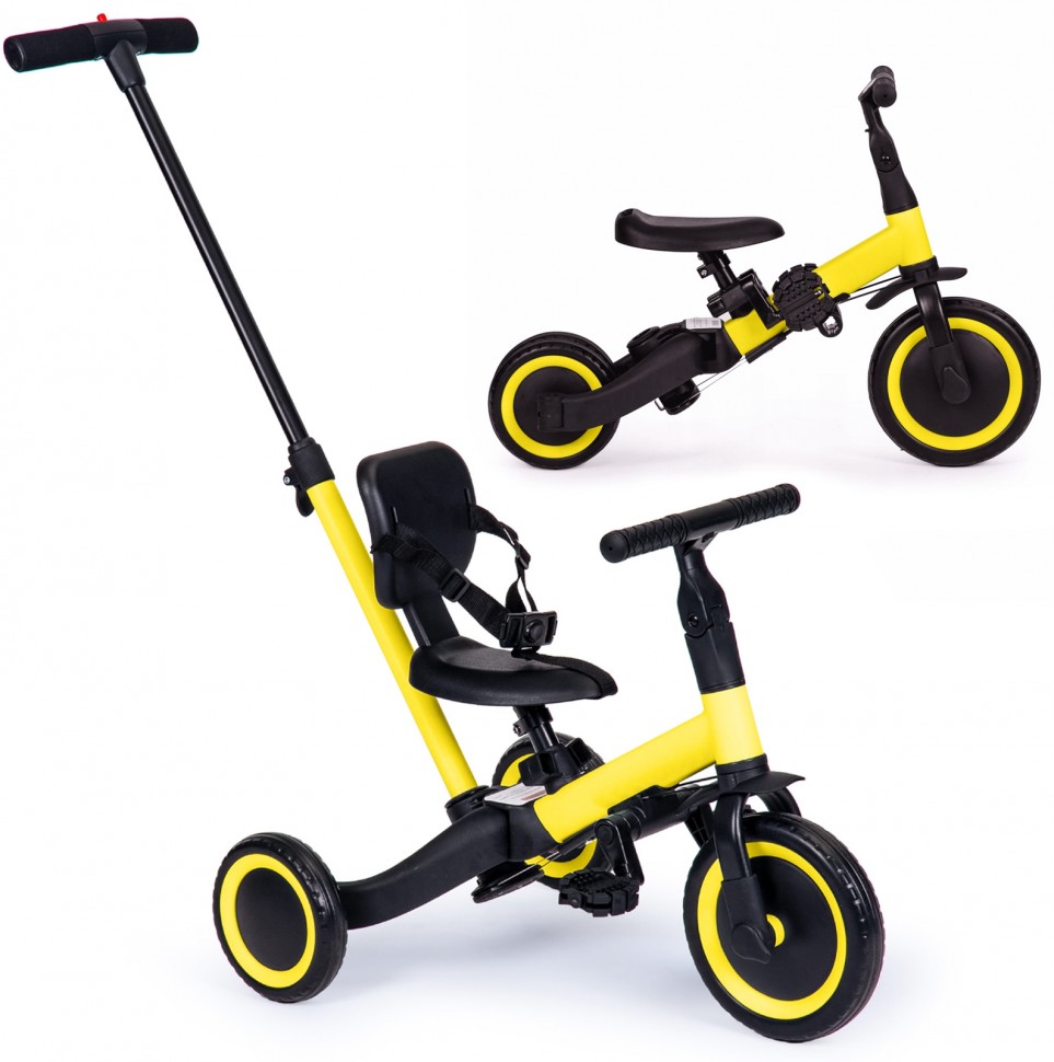 Детский беговел-велосипед CS Toys 4в1 с родительской ручкой, желтый - TR007-YELLOW