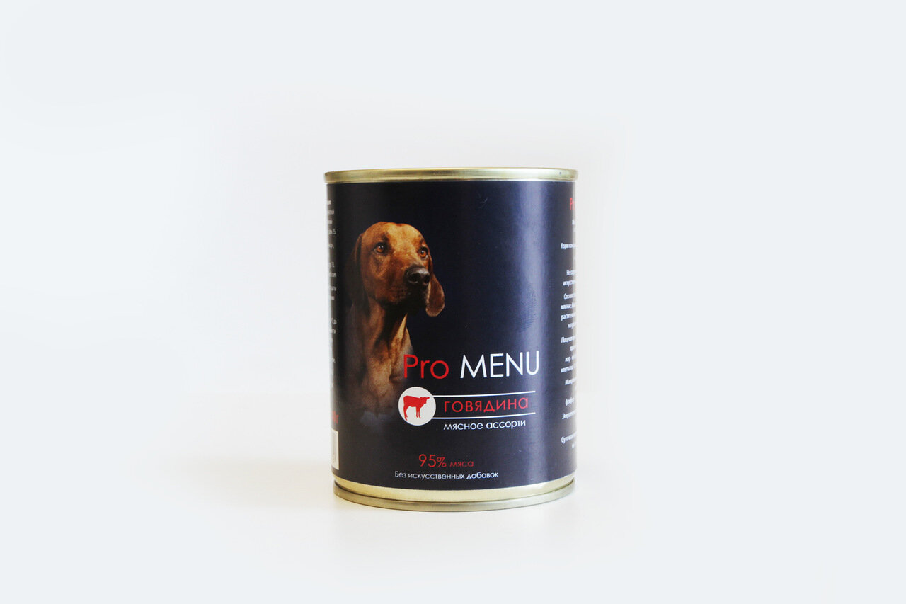 Консервы для собак PRO MENU, Мясное ассорти с говядиной, 410 г