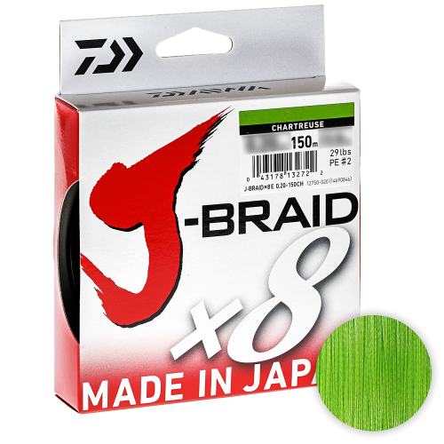 Шнур Daiwa J-braid X8 150м. 0.16мм. CHARTREUSE