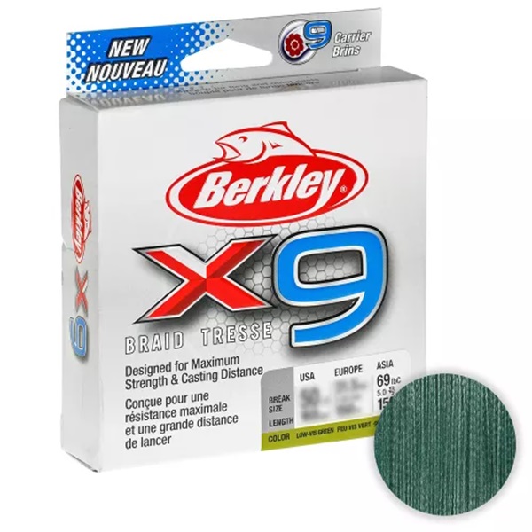 Шнур Berkley X9 Braid 150м. 0.14мм. LOW VIS GREEN