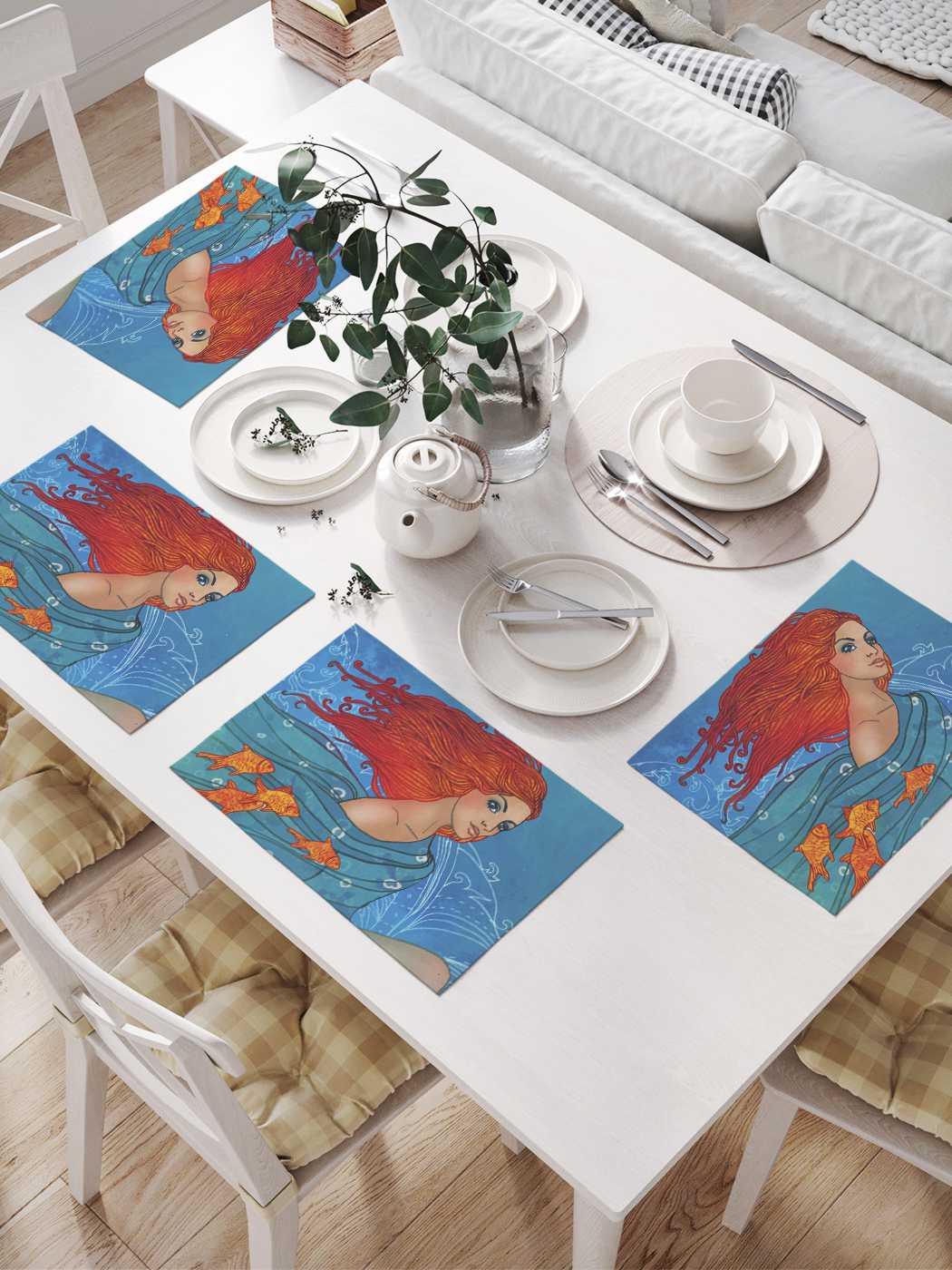 

Комплект салфеток JoyArty "Водная дева" для сервировки стола (32х46 см, 4 шт.), Водная дева